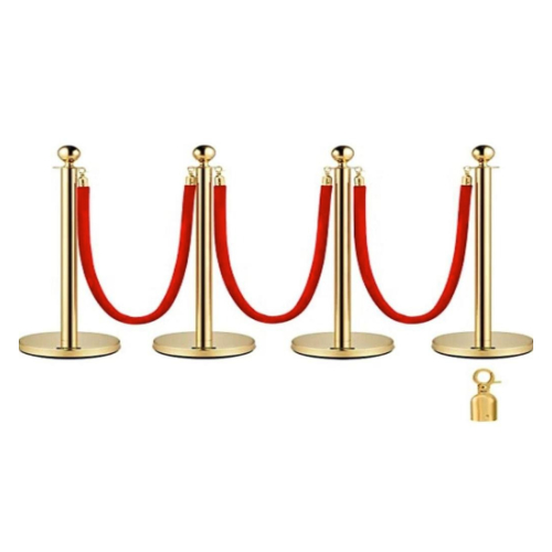 Gold post and red rope barrier hire